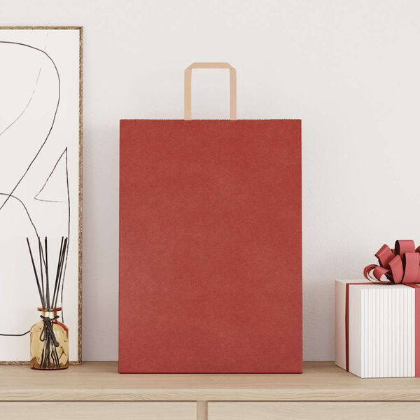 vidaXL Papirposer 250 stk med h&aring;ndtak r&oslash;d 32x17x44 cm