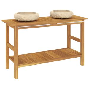 vidaXL Baderomshylle med kremhvite marmorvasker heltre teak
