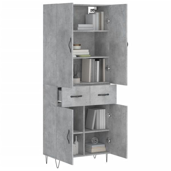 vidaXL Highboard betonggr&aring; 69,5x34x180 cm konstruert tre