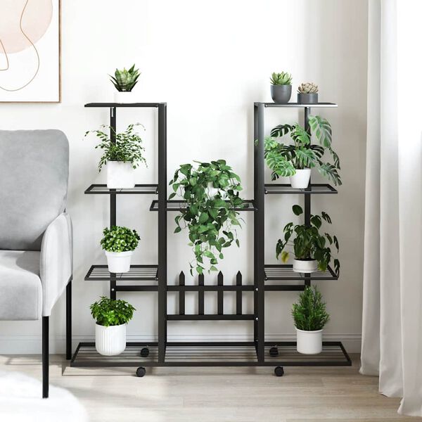 vidaXL Blomsterstativ med hjul 94,5x24,5x91,5 cm svart jern