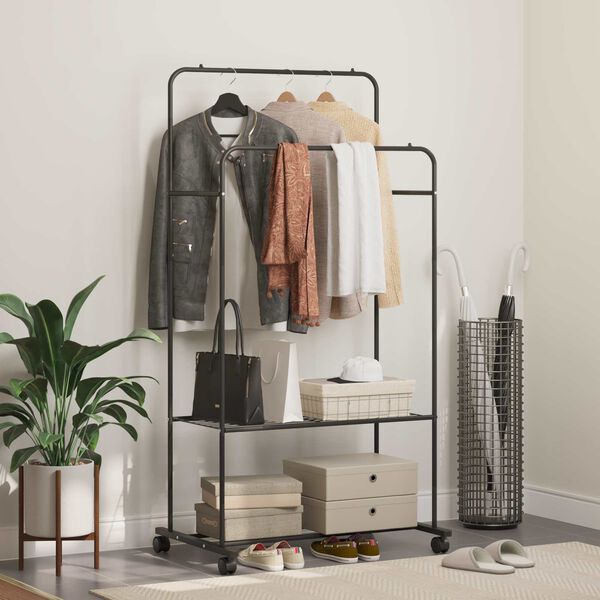 vidaXL Klesstativ med hylle med hjul Svart 80 x 53 x 156 cm