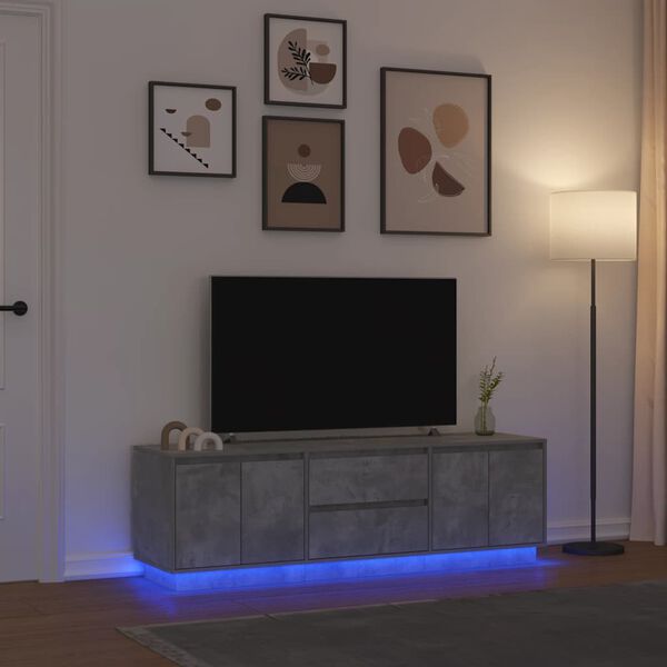 vidaXL TV-benk med LED-lys betonggr&aring; 160,5x41x50 cm