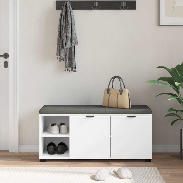 vidaXL Gangbenk Hvit 100 x 38 x 46 cm Konstruert treverk og stoff