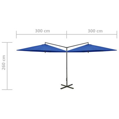 vidaXL Dobbel parasoll med stålstolpe asurblå 600 cm