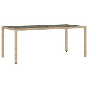 vidaXL Hagebord med glassplate beige 190x90x75 cm polyrotting