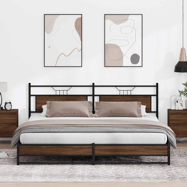 vidaXL Sengeramme i metall uten madrass brun eik 200x200 cm