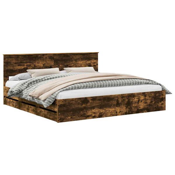 vidaXL Sengestamme med skuff R&oslash;kt eik 200 x 200 cm Ingeni&oslash;rtre