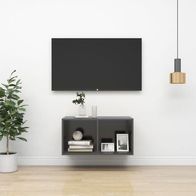 vidaXL Vegghengt TV-benk grå 37x37x72 cm sponplate