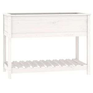 vidaXL Plantekasse med hylle hvit 111,5x54x81 cm heltre furu