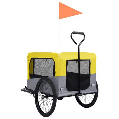vidaXL Sykkeltilhenger og joggevogn for kjæledyr 2-i-1 gul og grå
