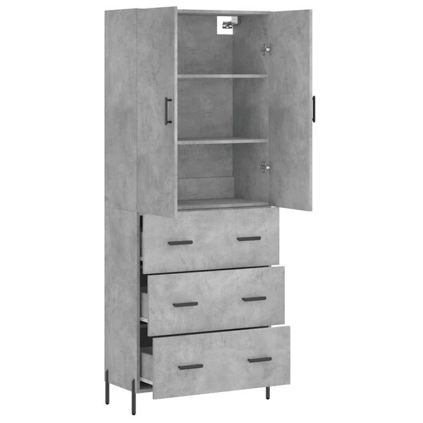 vidaXL Highboard betonggr&aring; 69,5x34x180 cm konstruert tre