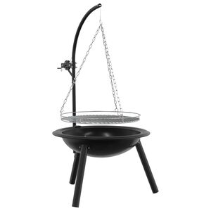 vidaXL Ildsted med justerbar grillrist ⌀55,5 x 107,5 cm St&aring;l Svart