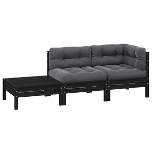 vidaXL Hagesofagruppe med puter 3 deler svart heltre furu