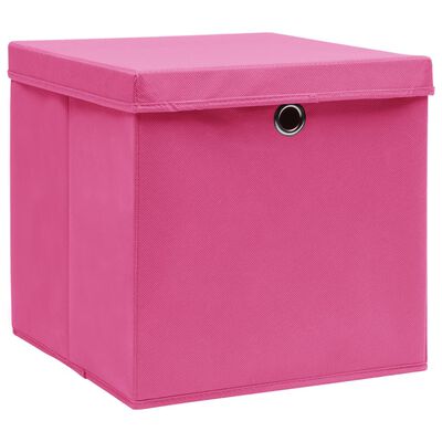 vidaXL Oppbevaringsbokser med deksler 10 stk 28x28x28 cm rosa
