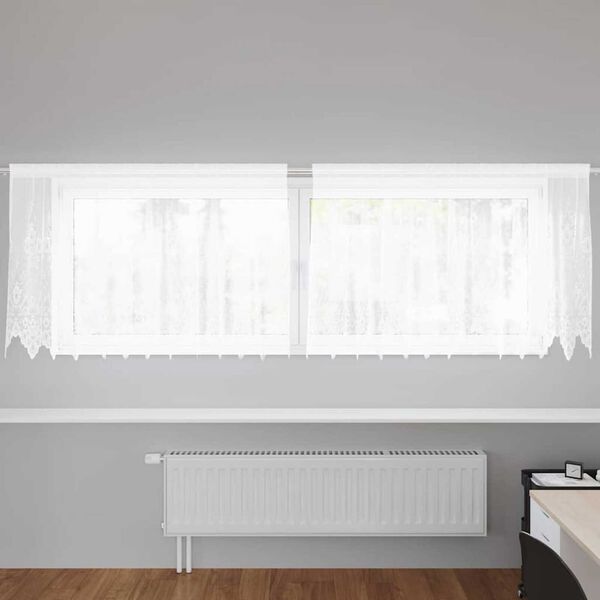 vidaXL Blondegardin med gardiner Blomster Hvit 100 x 300 cm Polyester