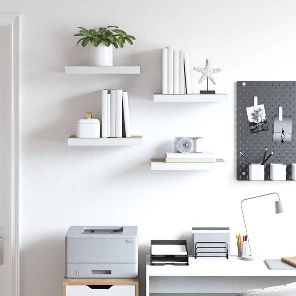 vidaXL Flytende vegghyller 4 stk eik og hvit 50x23x3,8 cm MDF