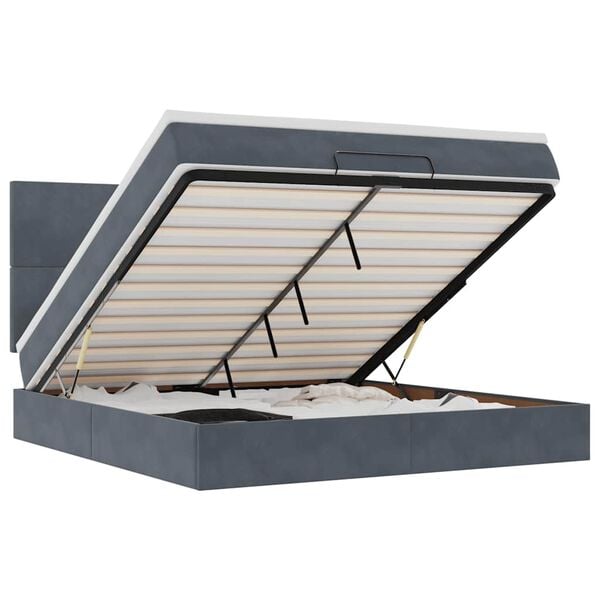 vidaXL Ottoman sengeramme med madrasser m&oslash;rkegr&aring; 180x200cm fl&oslash;yel