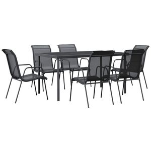 vidaXL Hagespisegruppe 7 deler svart st&aring;l og textilene