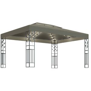 vidaXL Paviljong med dobbelt tak og LED-lysslynge 3x4 m gr&aring;brun