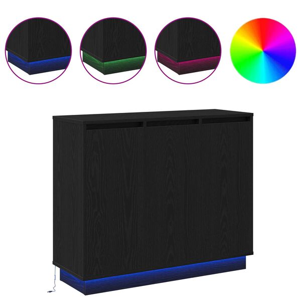vidaXL LED sideboard Svart Eik 90 x 32 x 75 cm Konstruert tre