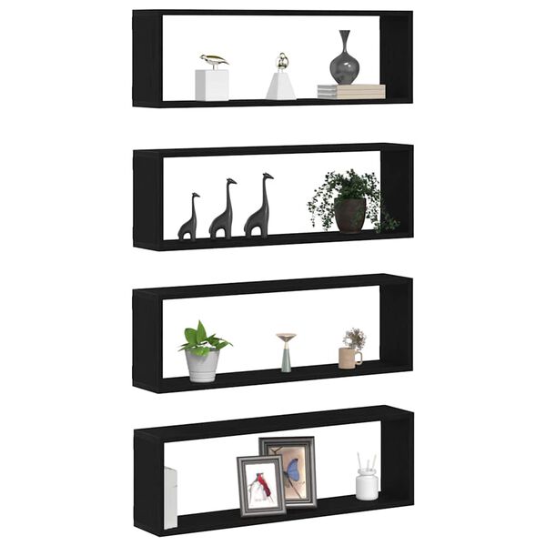 vidaXL Vegghylle 4 pcs Svart eik 80 x 15 x 26 cm Konstruert tre