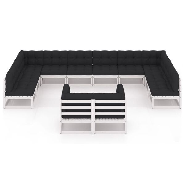 vidaXL Hagesofagruppe med puter 12 deler hvit heltre furu