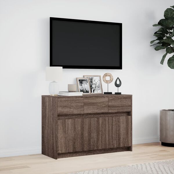 vidaXL TV-benk med LED brun eik 91x34x61 cm konstruert tre