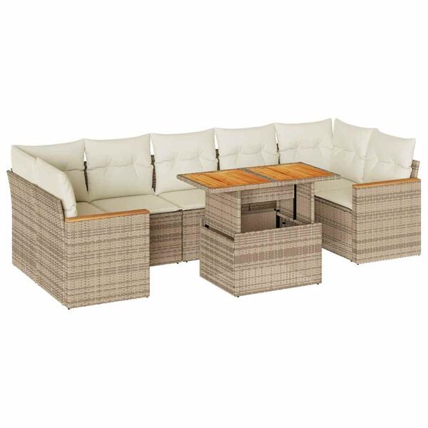 vidaXL Hagesofaer med puter 8 deler beige polyrotting akasie