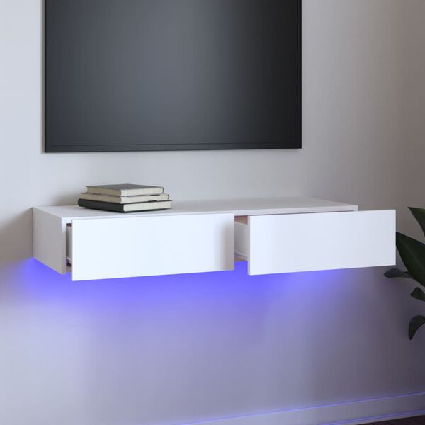 vidaXL TV-benk med LED-lys hvit 90x35x15,5 cm