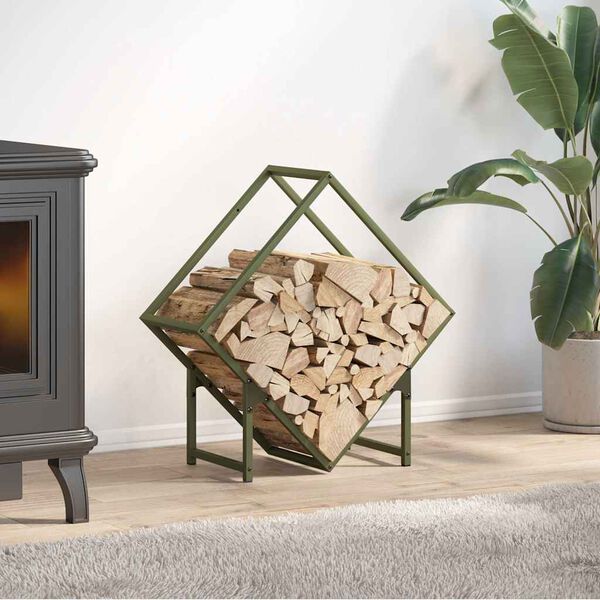 vidaXL Vedstativ olivengr&oslash;nn 60x25x60 cm kaldvalset st&aring;l