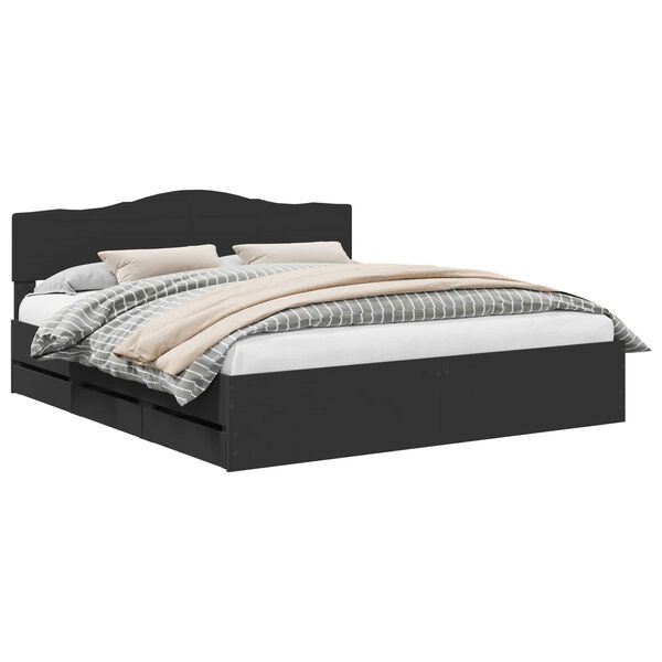 vidaXL Sengestamme med skuff Svart 200 x 200 cm Ingeni&oslash;rtre