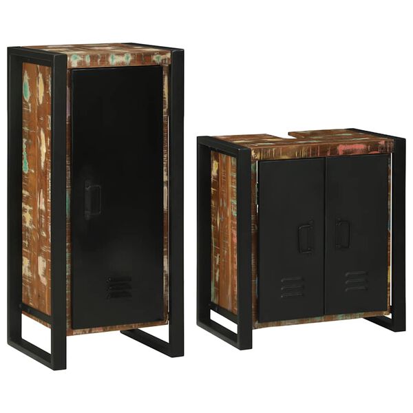 vidaXL Baderomsinnredningssett med dør 2 pcs Massiv gjenbrukt treverk