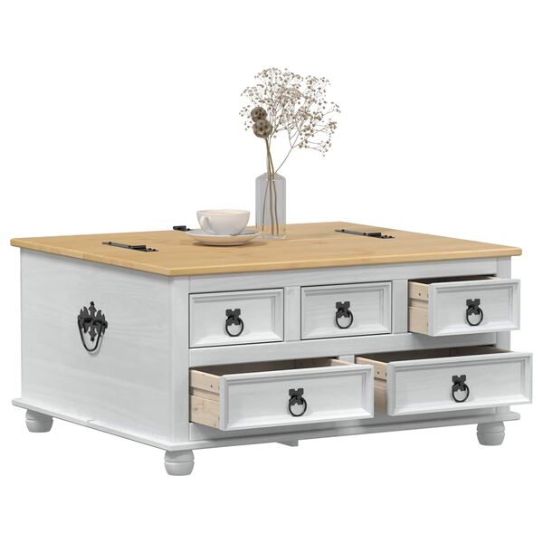 vidaXL storage box med skuff Hvit 90 x 78 x 45 cm Massiv furu