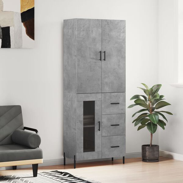 vidaXL Highboard betonggr&aring; 69,5x34x180 cm konstruert tre
