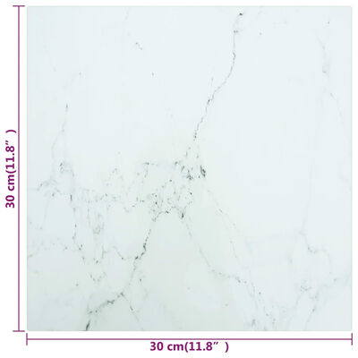 vidaXL Bordplate hvit 30x30 cm 6 mm herdet glass med marmor design