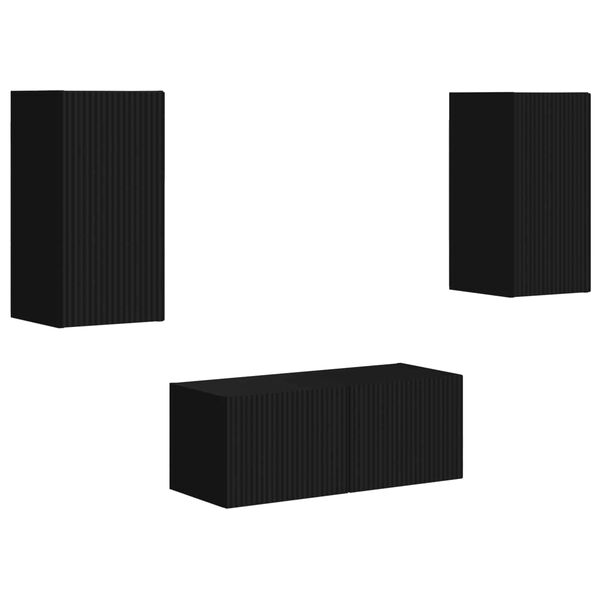 vidaXL TV-benksett Veggmontert 6 pcs Svart Konstruert tre