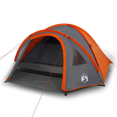 vidaXL Kuppeltelt for camping 4 personer grå og oransje vanntett