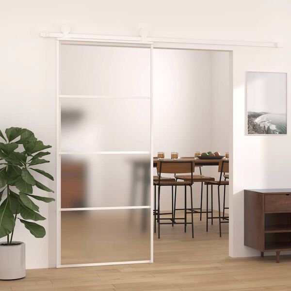 vidaXL Skyvedør frostet ESG-glass og aluminium 90x205 cm hvit