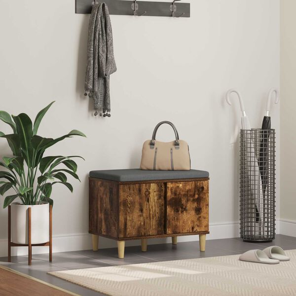 vidaXL Gangbenk med pute med lagring med d&oslash;r R&oslash;kt eik 60 x 38 x 46 cm