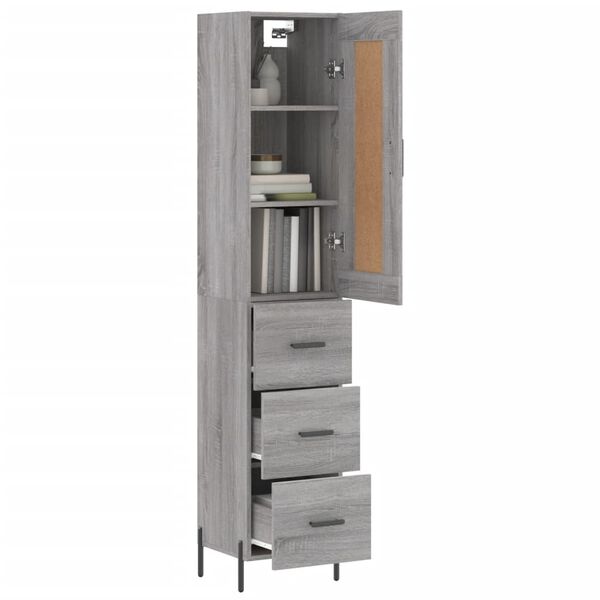 vidaXL Highboard gr&aring; sonoma 34,5x34x180 cm konstruert tre