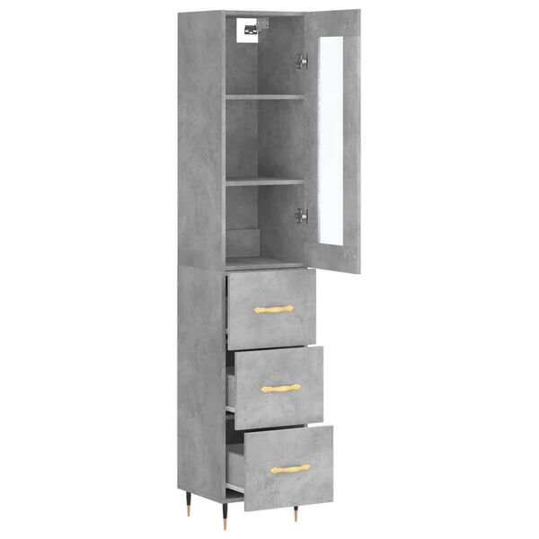 vidaXL Highboard betonggr&aring; 34,5x34x180 cm konstruert tre