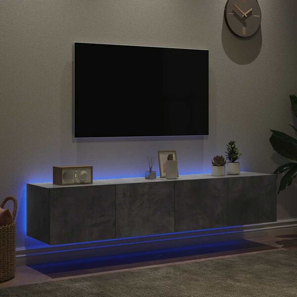 vidaXL Vegghengte TV-benker med LED-lys 2 stk betonggrå 80x35x31 cm