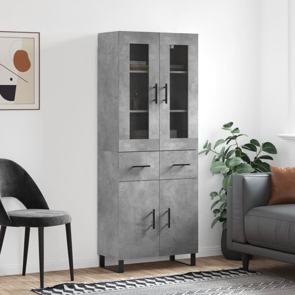 vidaXL Highboard betonggr&aring; 69,5x34x180 cm konstruert tre