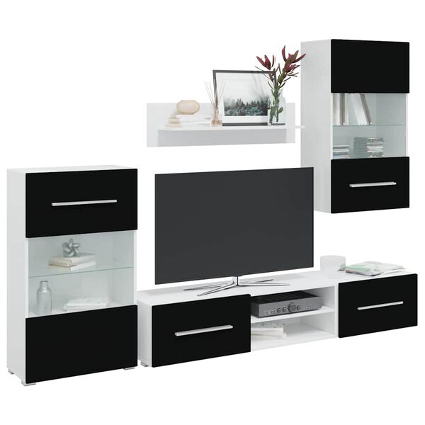 vidaXL TV-enheter med LED 5 deler matt svart konstruert tre