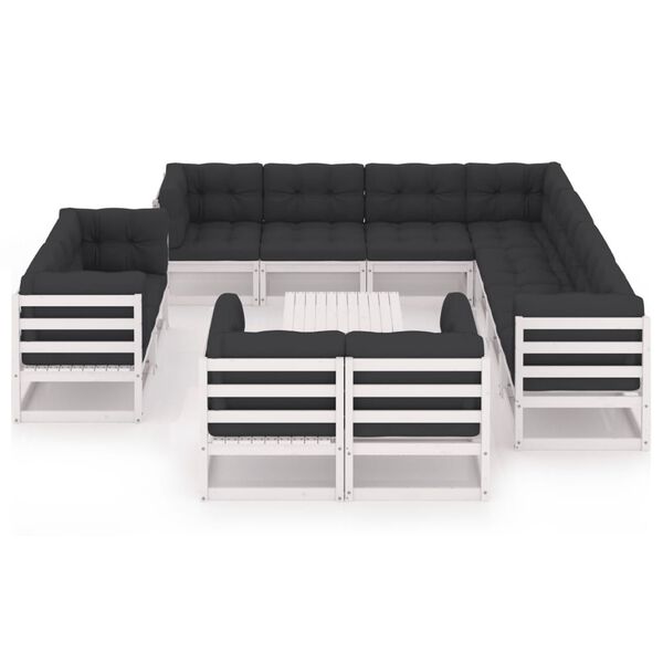 vidaXL Hagesofagruppe med puter 12 deler hvit heltre furu