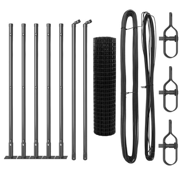 vidaXL Gjerde med stolpe Gr&aring; 0,4 x 10 m St&aring;l og PVC