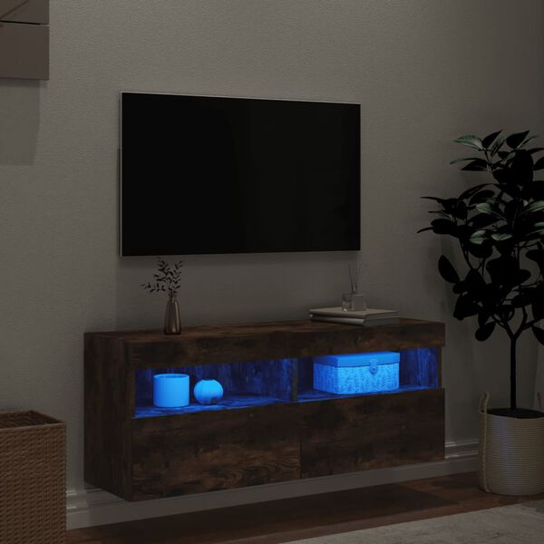 vidaXL Vegghengt TV-benk med LED r&oslash;kt eik 100x30x40 cm