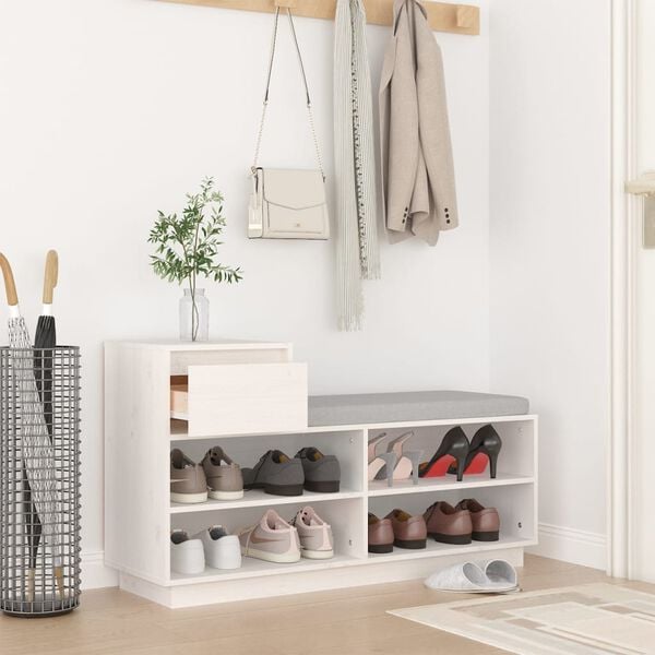 vidaXL Skohylle hvit 110x34x61 cm heltre furu