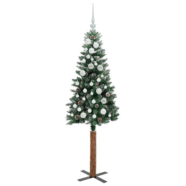 vidaXL Slim juletre Grønn og hvit 150 cm PVC og Massivt Furu tre