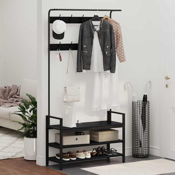 vidaXL Kleshenger med hylle Svart Eik 95 x 34 x 184 cm Konstruert tre